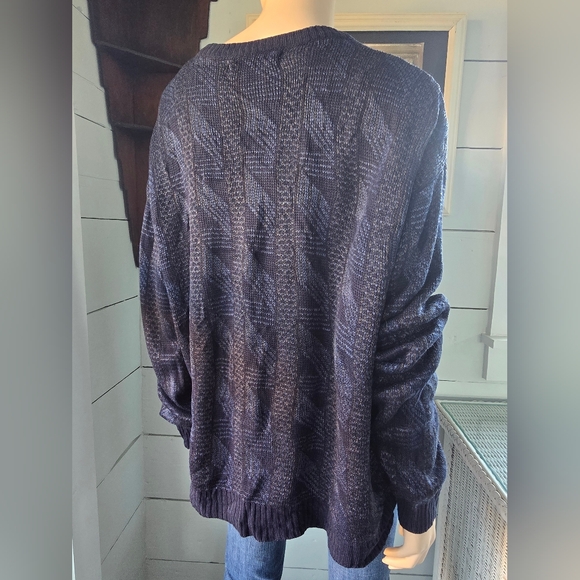 Vintage 80s 90s Munsingwear Blue Geometric Tight Knit Pullover Sweater Large - Picture 5 of 6